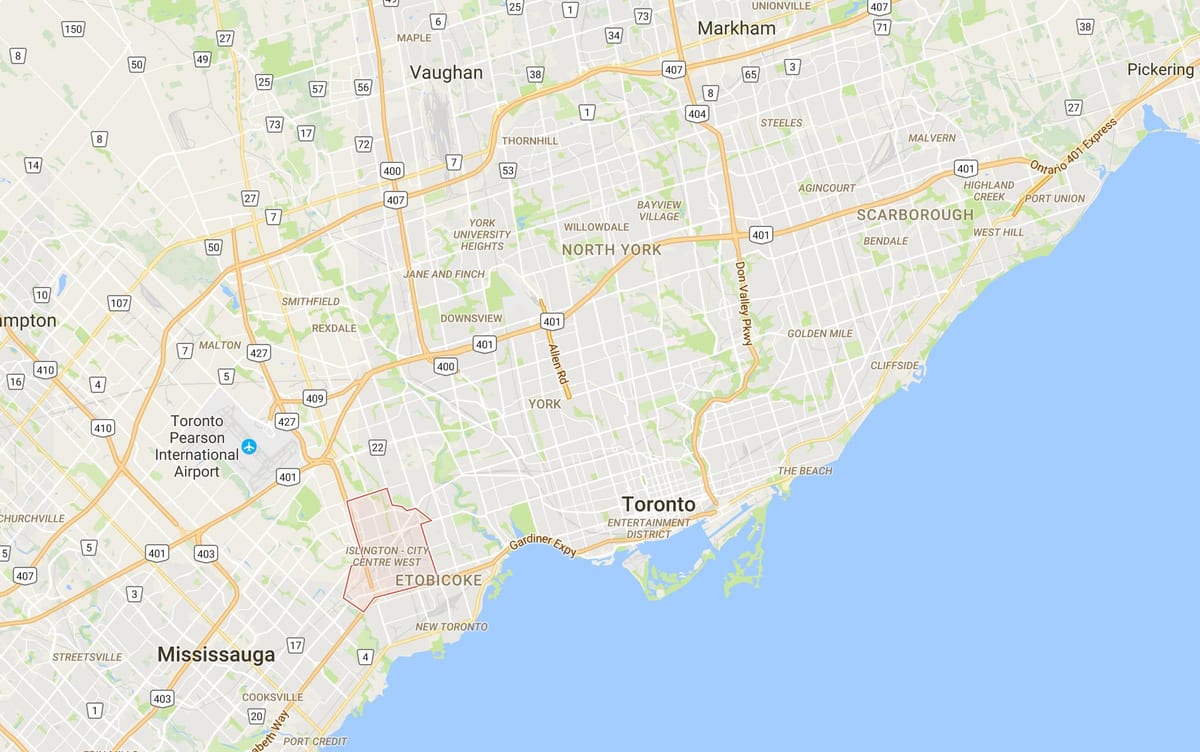 地図のイズリントン-ティセンター西地区のトロント