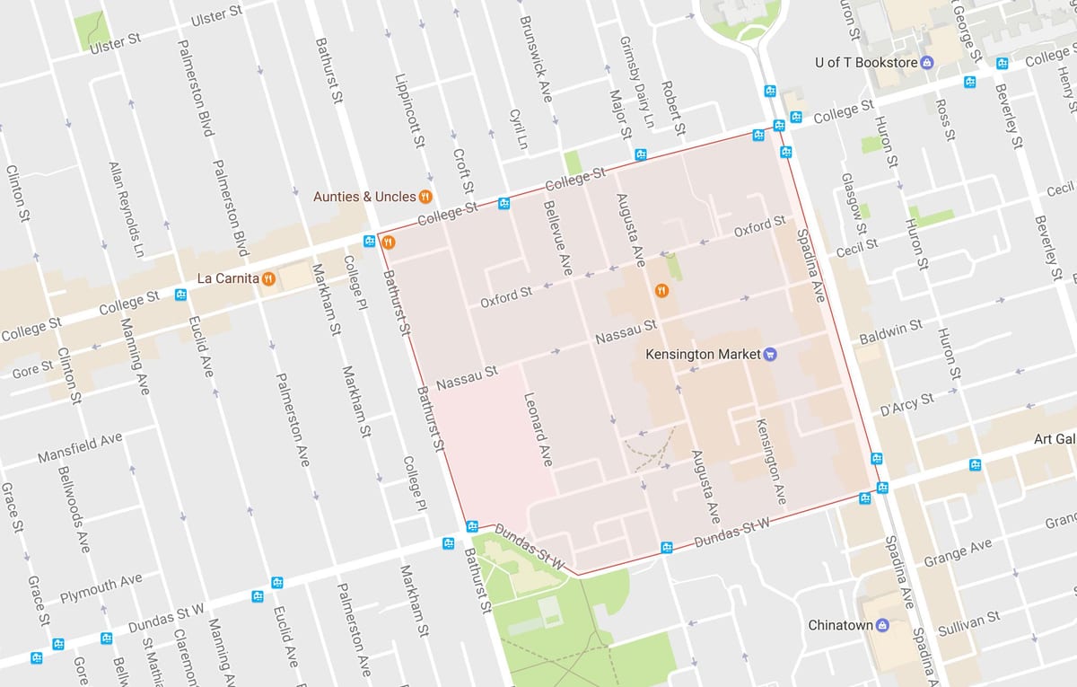 地図のケンジントン市場近隣にトロント