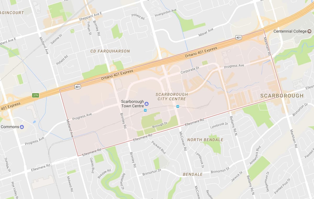 地図のスカボロ市近隣センタートロント