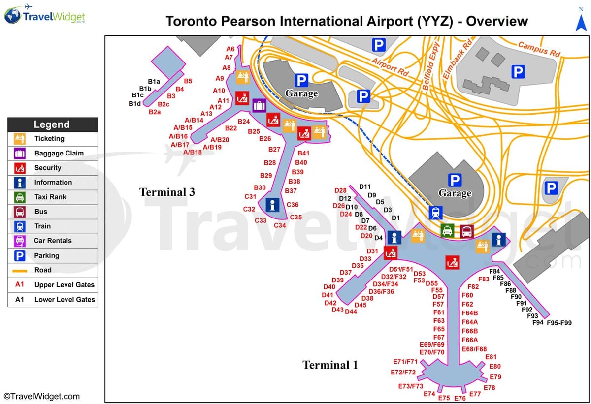 地図のトロントピアソン国際空港