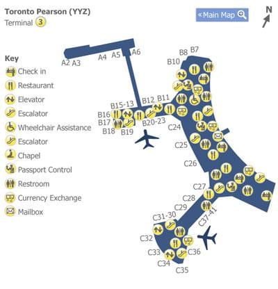 地図のトロントピアソン空港ターミナル3