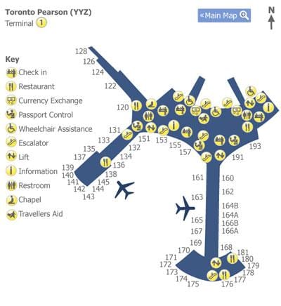 地図のトロントピアソン空港第1ターミナル