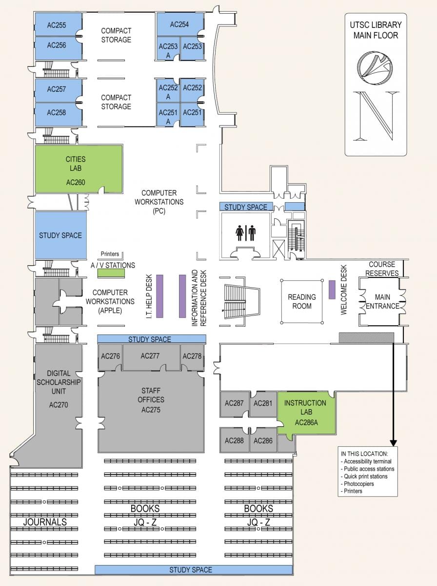 地図のトロント大学スカボローのキャンパスの図書館メイン階