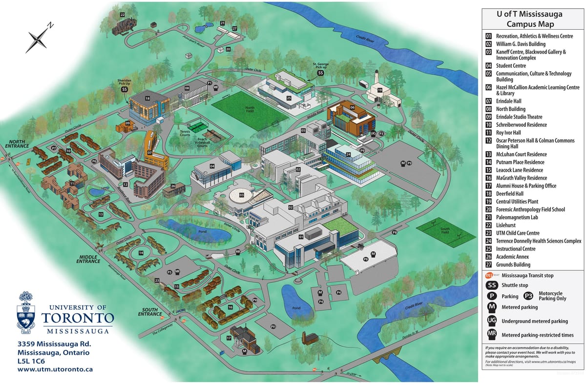 地図のトロント大学ミシサガキャンパス