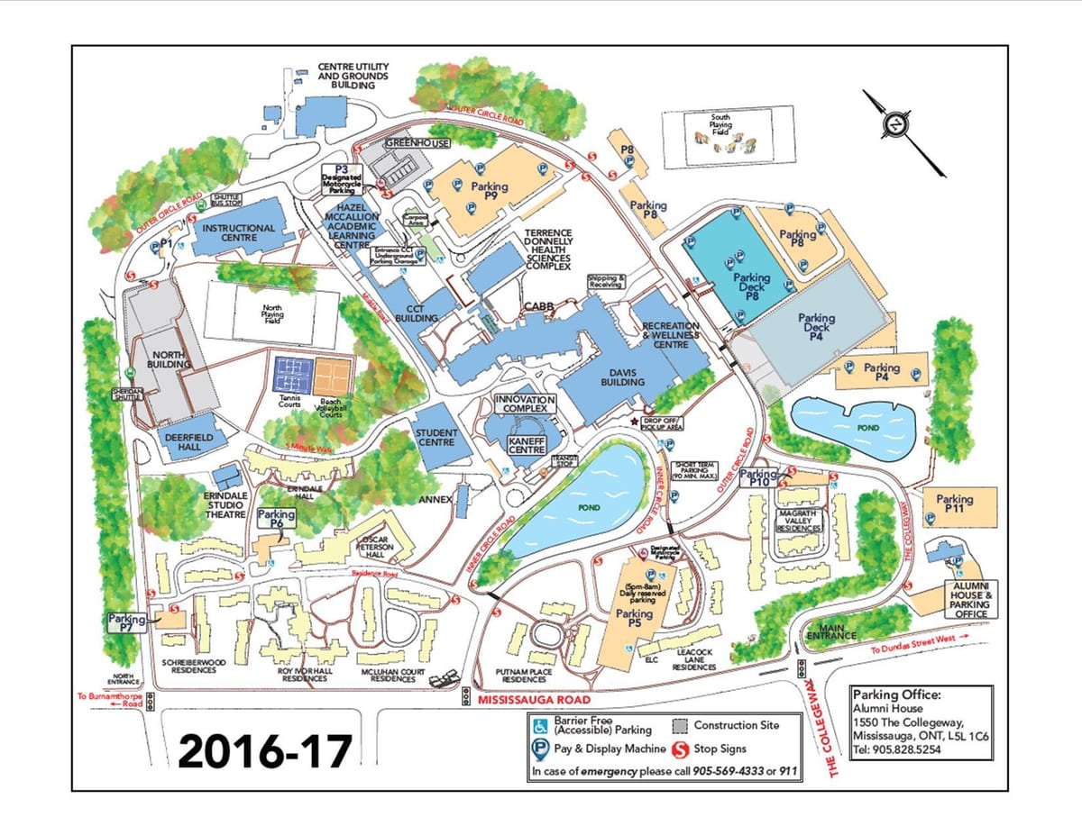 地図のトロント大学ミシサガ駐車場