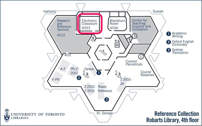 地図のトロント大学Robarts図書館の電子教室