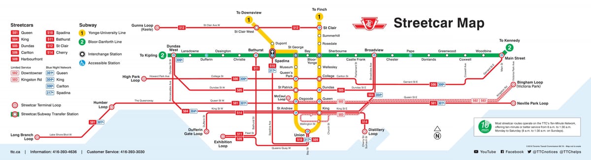 地図のトロント路面電車
