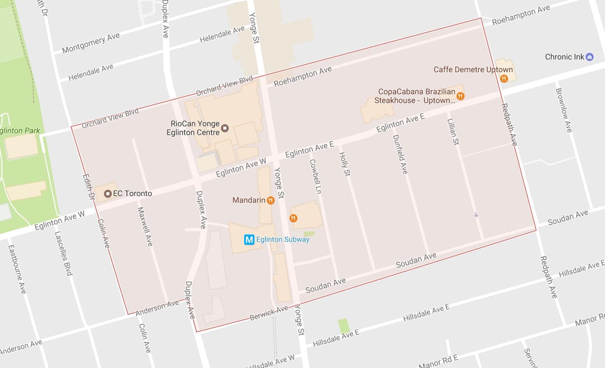 地図のヤングスおよびEglinton近隣のトロント