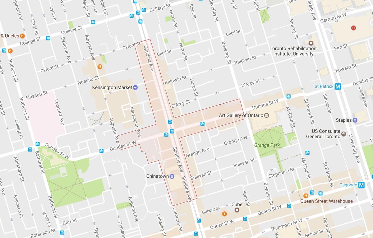地図の中華街近隣のトロント