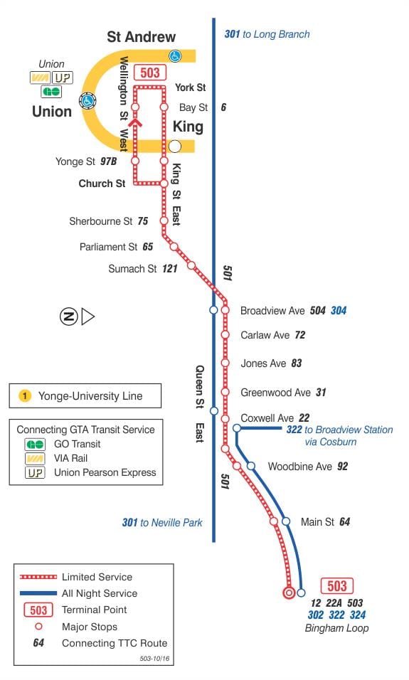 地図の路面電車線503キングストンの道路