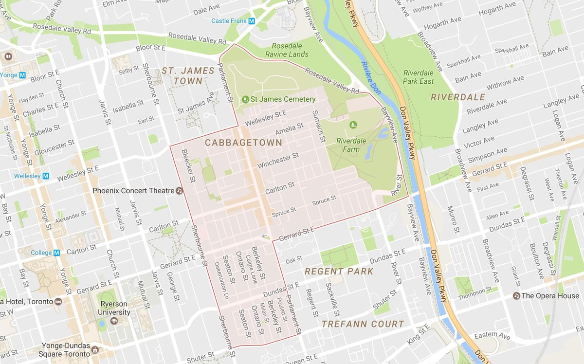 地図Cabbagetown近隣のトロント