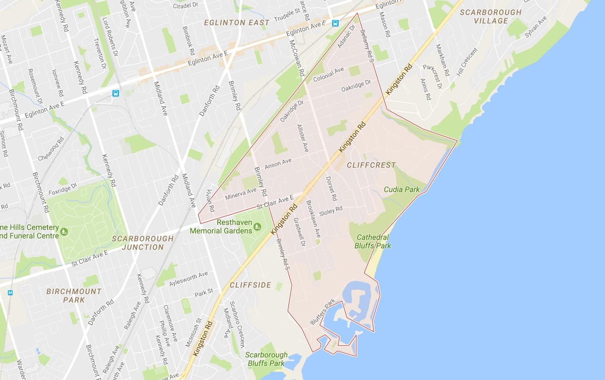 地図Cliffcrest近隣のトロント