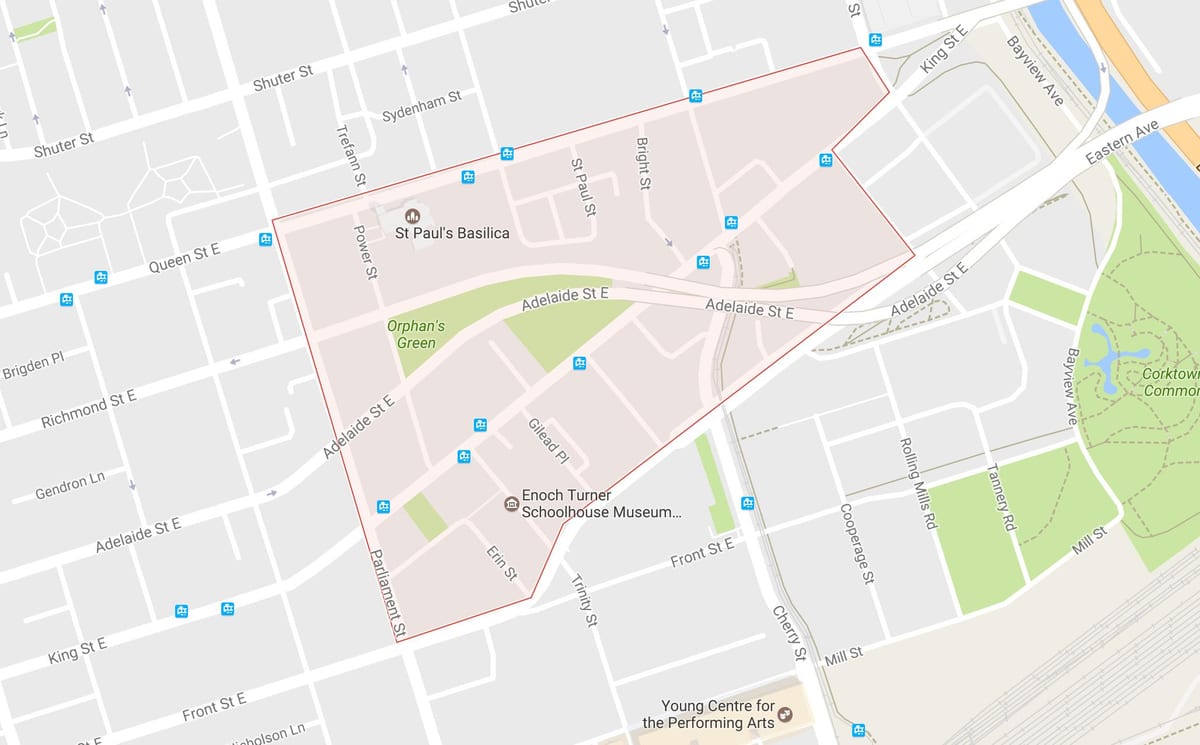 地図Corktown近隣のトロント