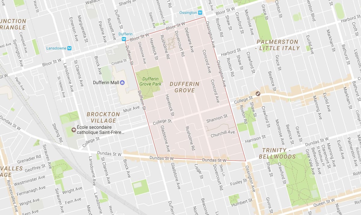 地図Dufferinグローブ近隣のトロント