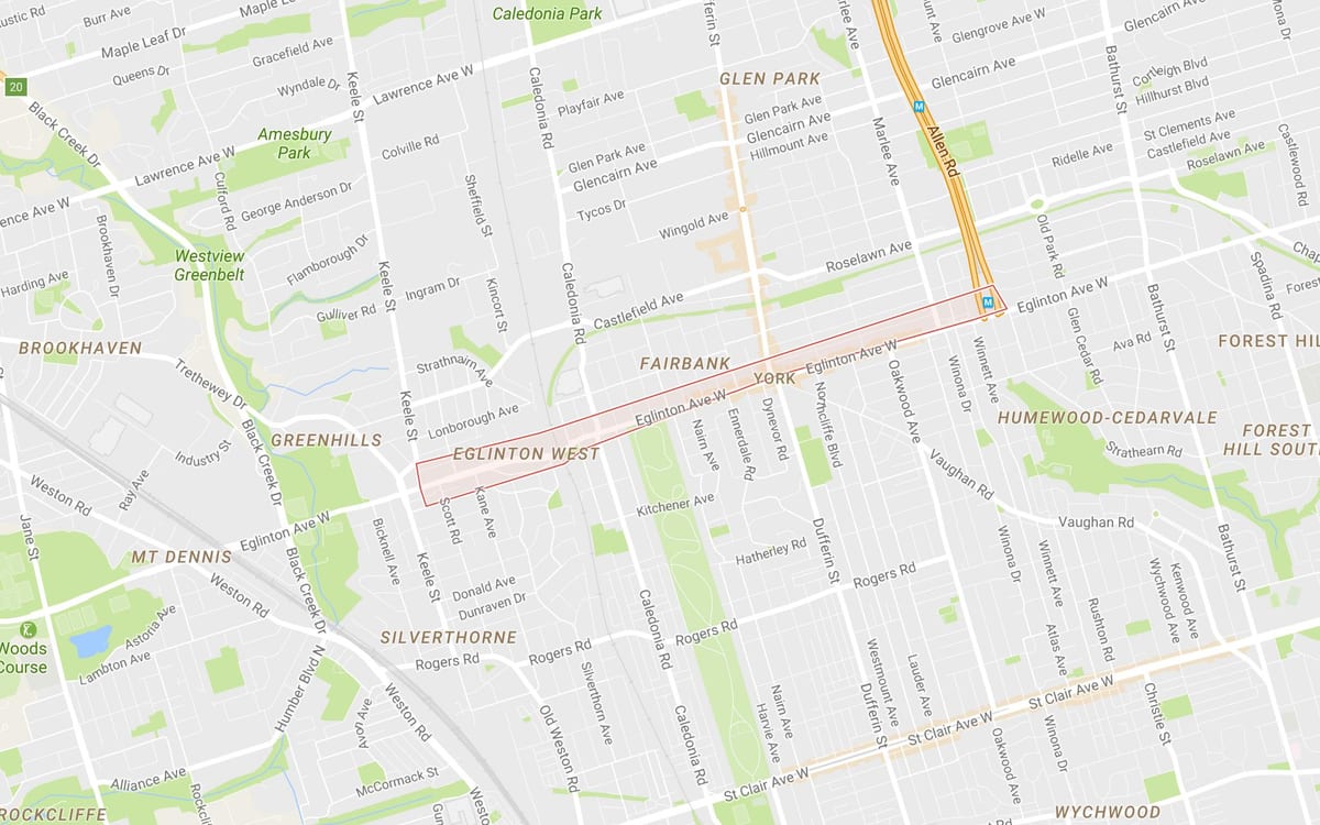 地図Eglinton西隣のトロント
