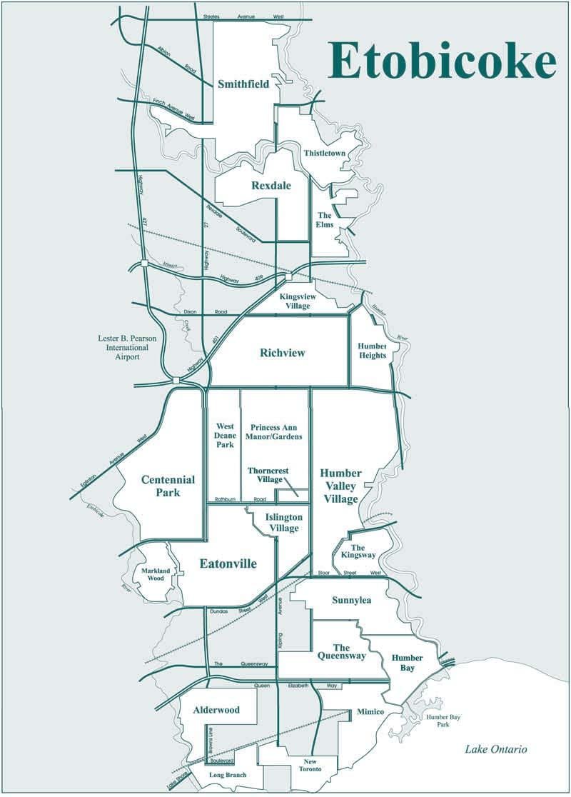 地図Etobicoke近隣のトロント