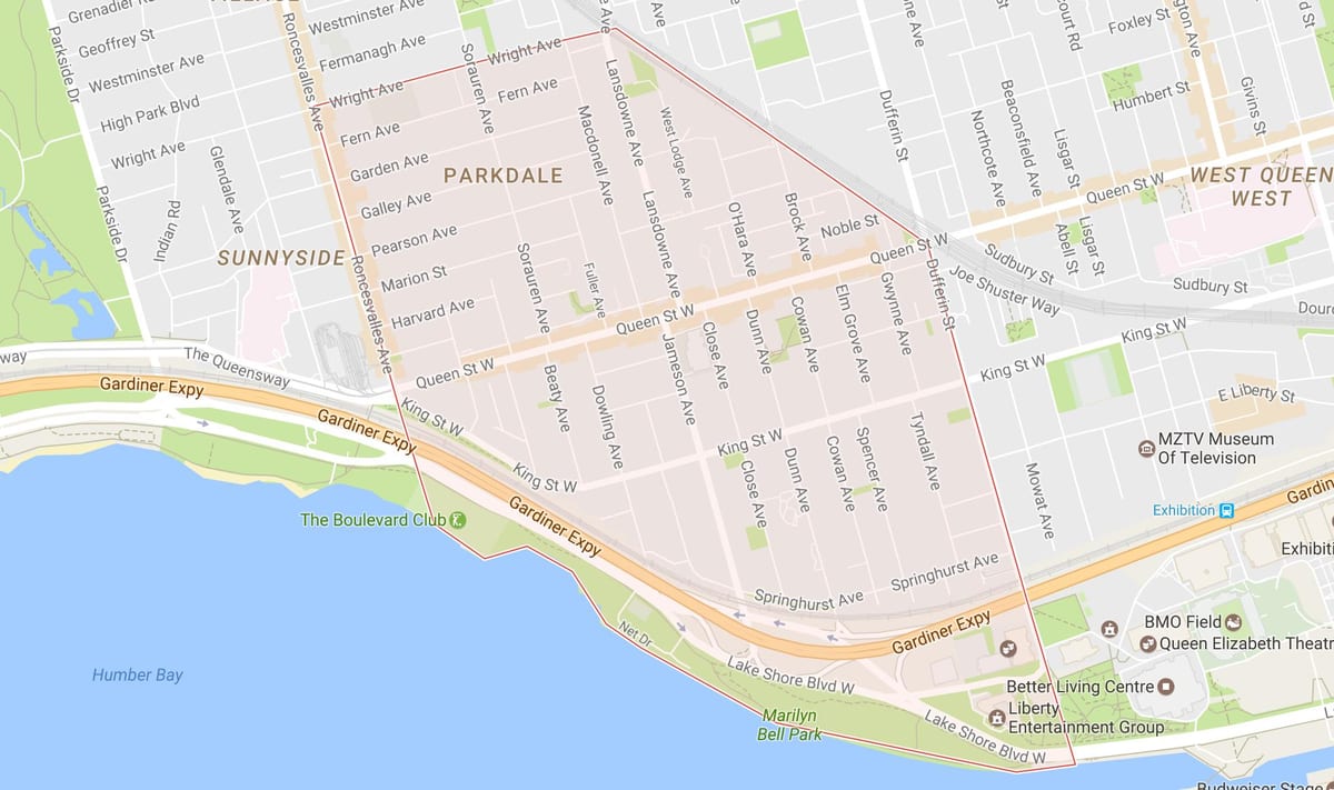 地図Parkdale近隣のトロント