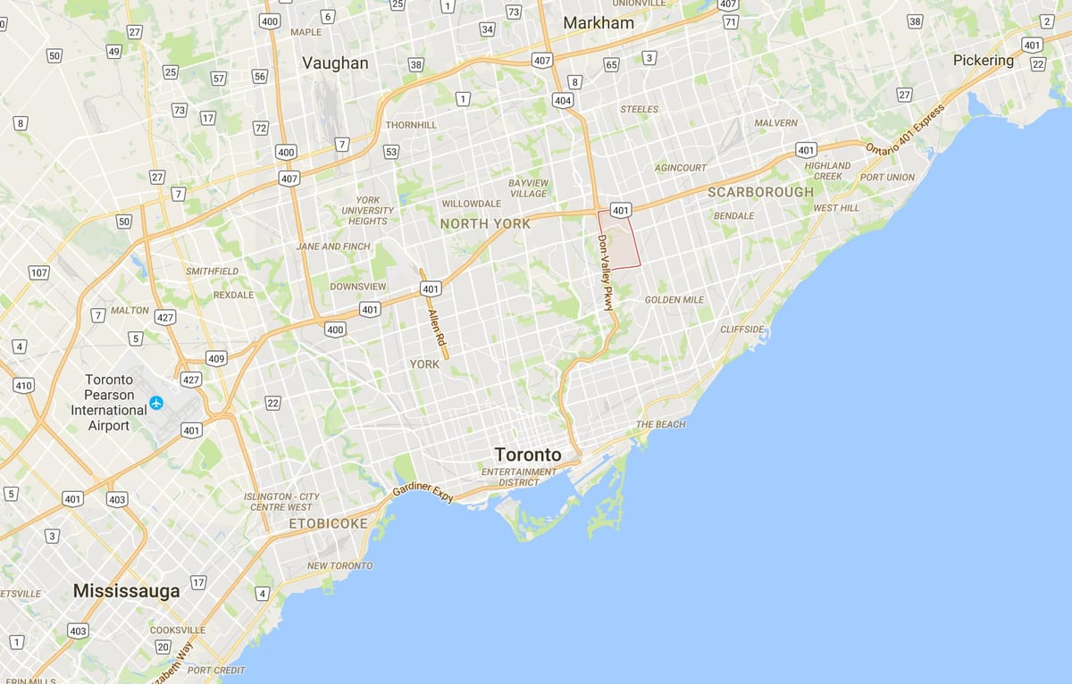 地図Parkwoods地区はトロント