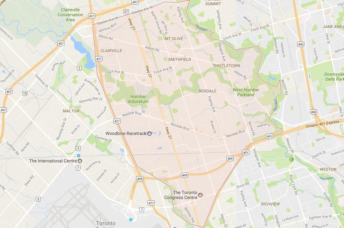 地図Rexdale近隣のトロント