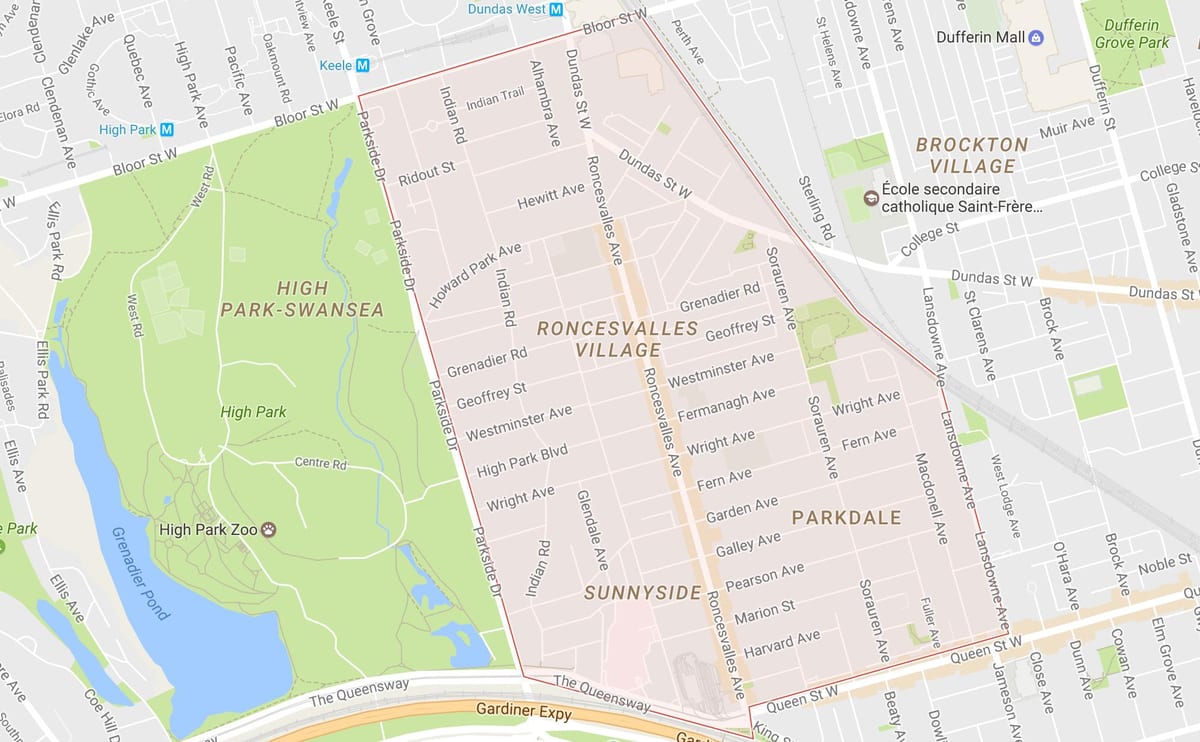 地図Roncesvalles近隣のトロント