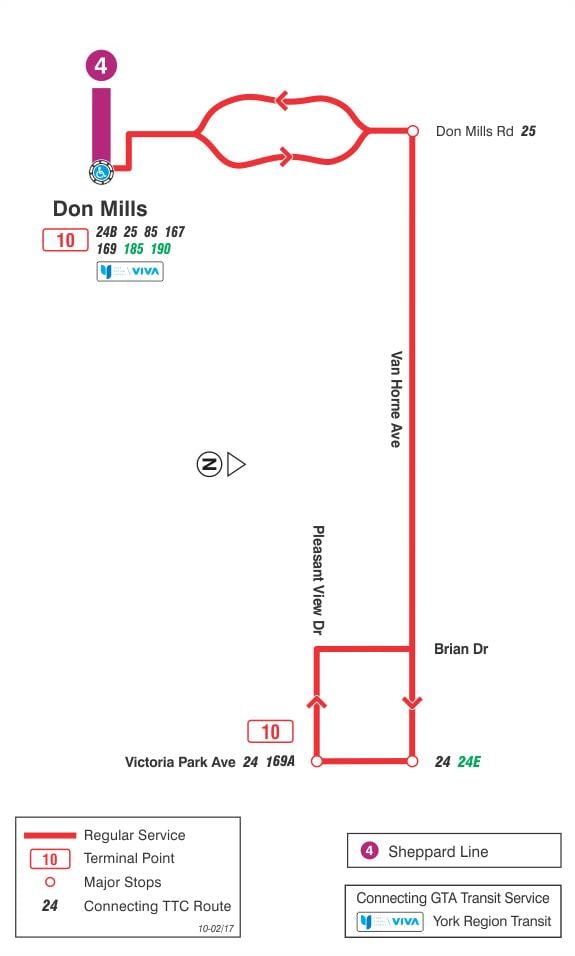 地図TTC10Van Horneバス路線のトロント