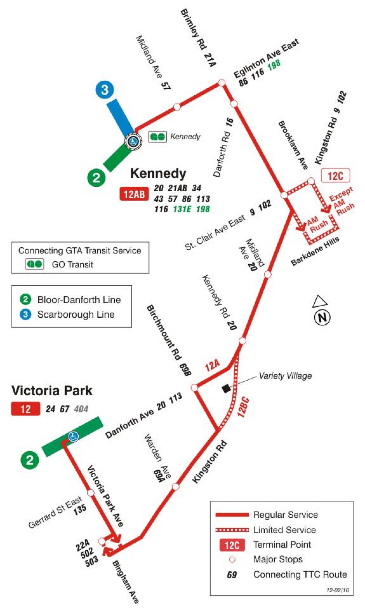 地図TTC12キングストンRdバス路線のトロント