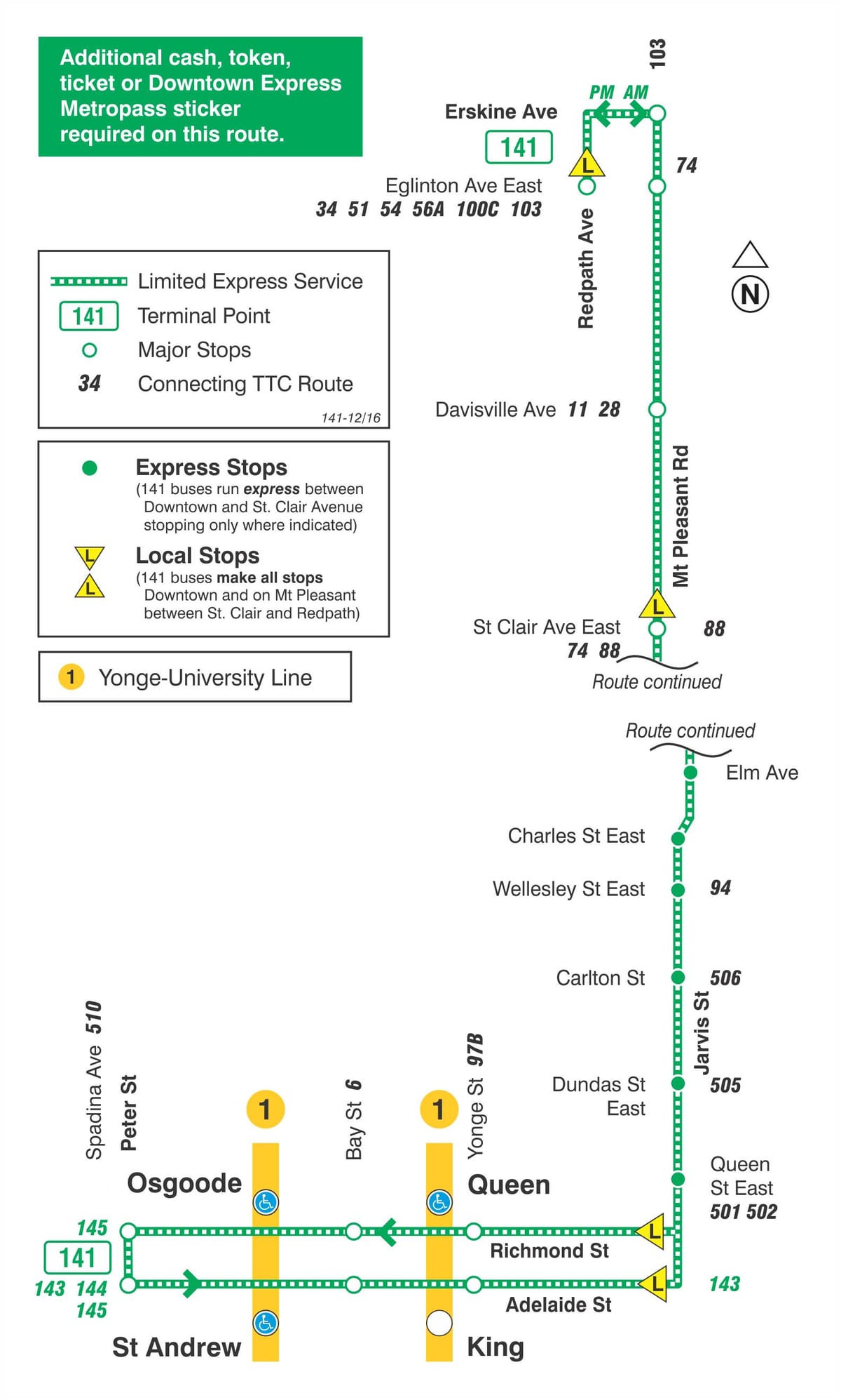 地図TTC141ダウンタウン/Mt Pleasant急行バス路線のトロント