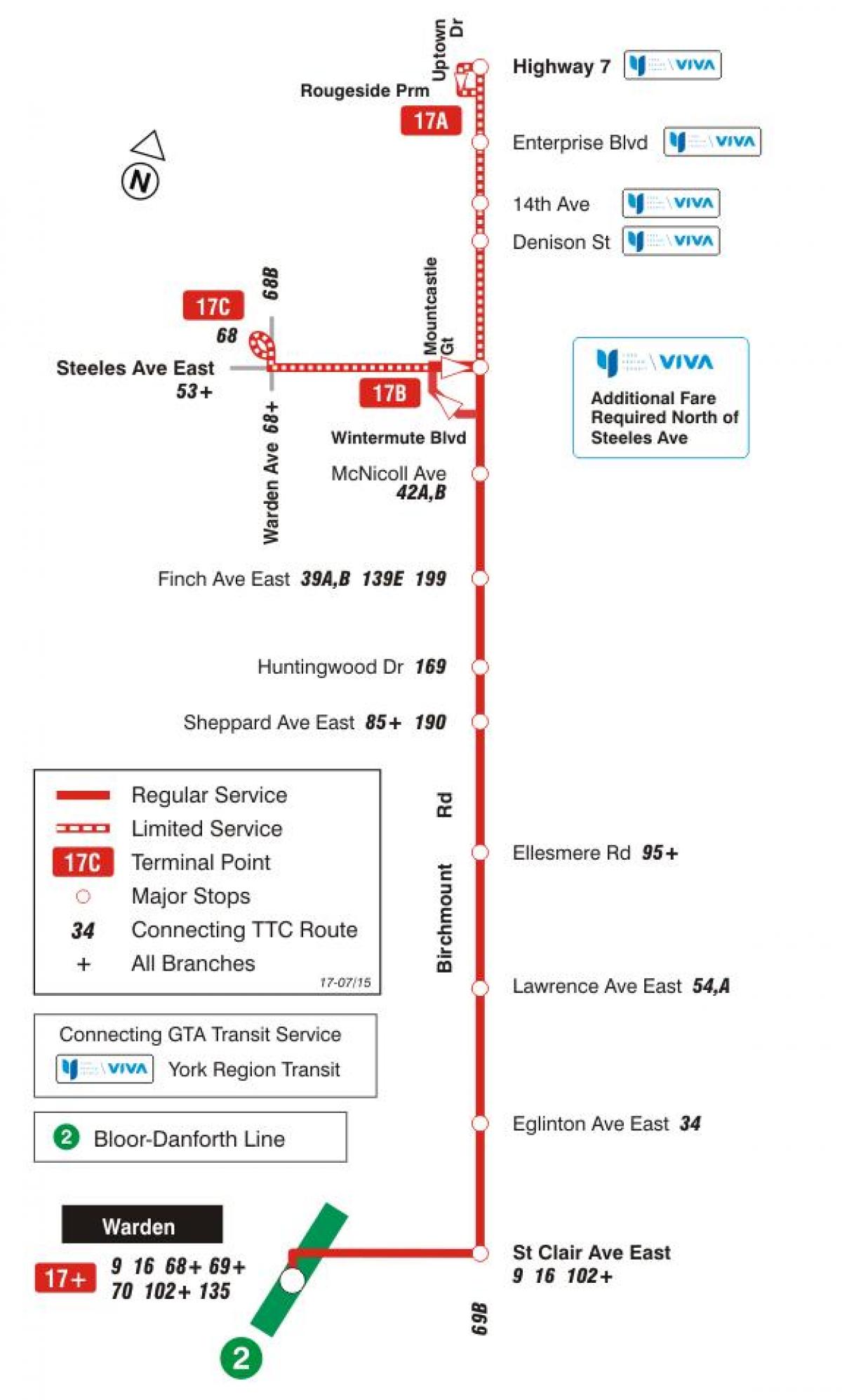 地図TTC17Birchmountバス路線のトロント