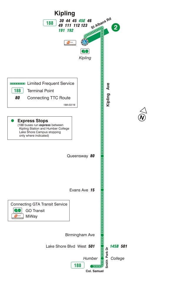 地図TTC188Kipling南路線バスロケットトロント