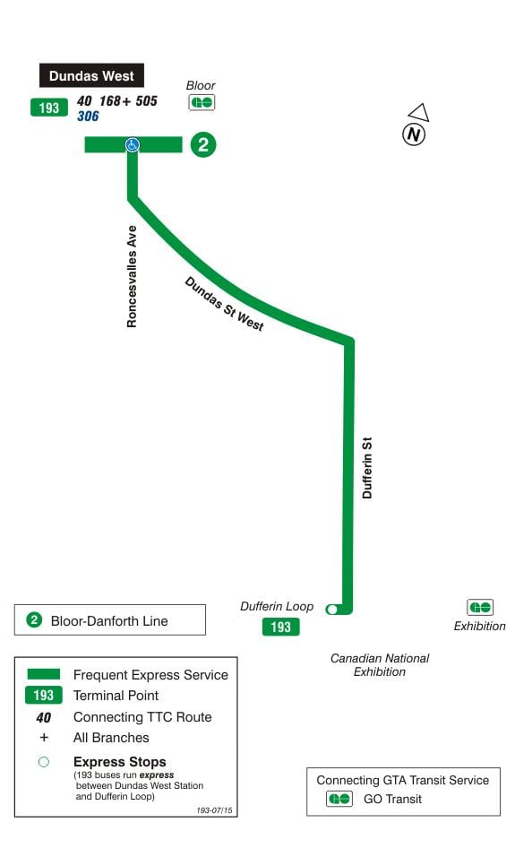 地図TTC193展示ロケットバス路線のトロント