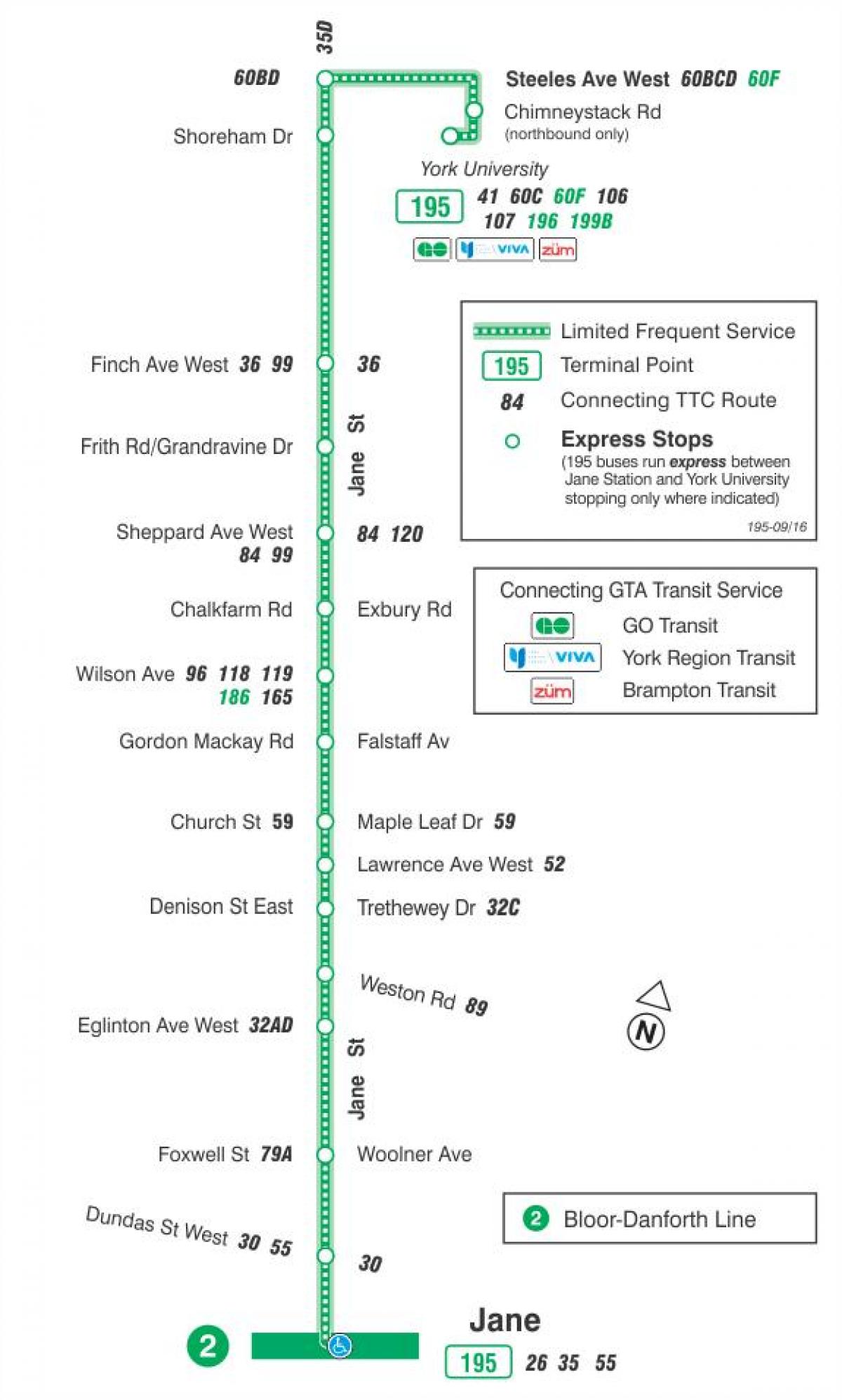 地図TTC195ジェーン-ロケットバス路線のトロント