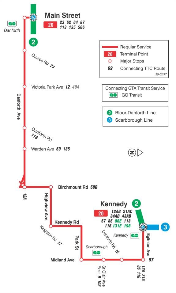 地図TTC20Cliffsideバス路線のトロント