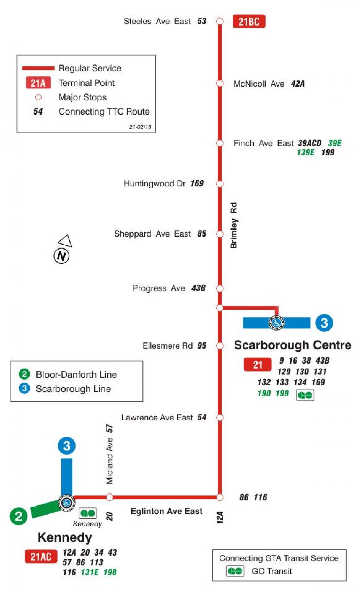 地図TTC21Brimleyバス路線のトロント