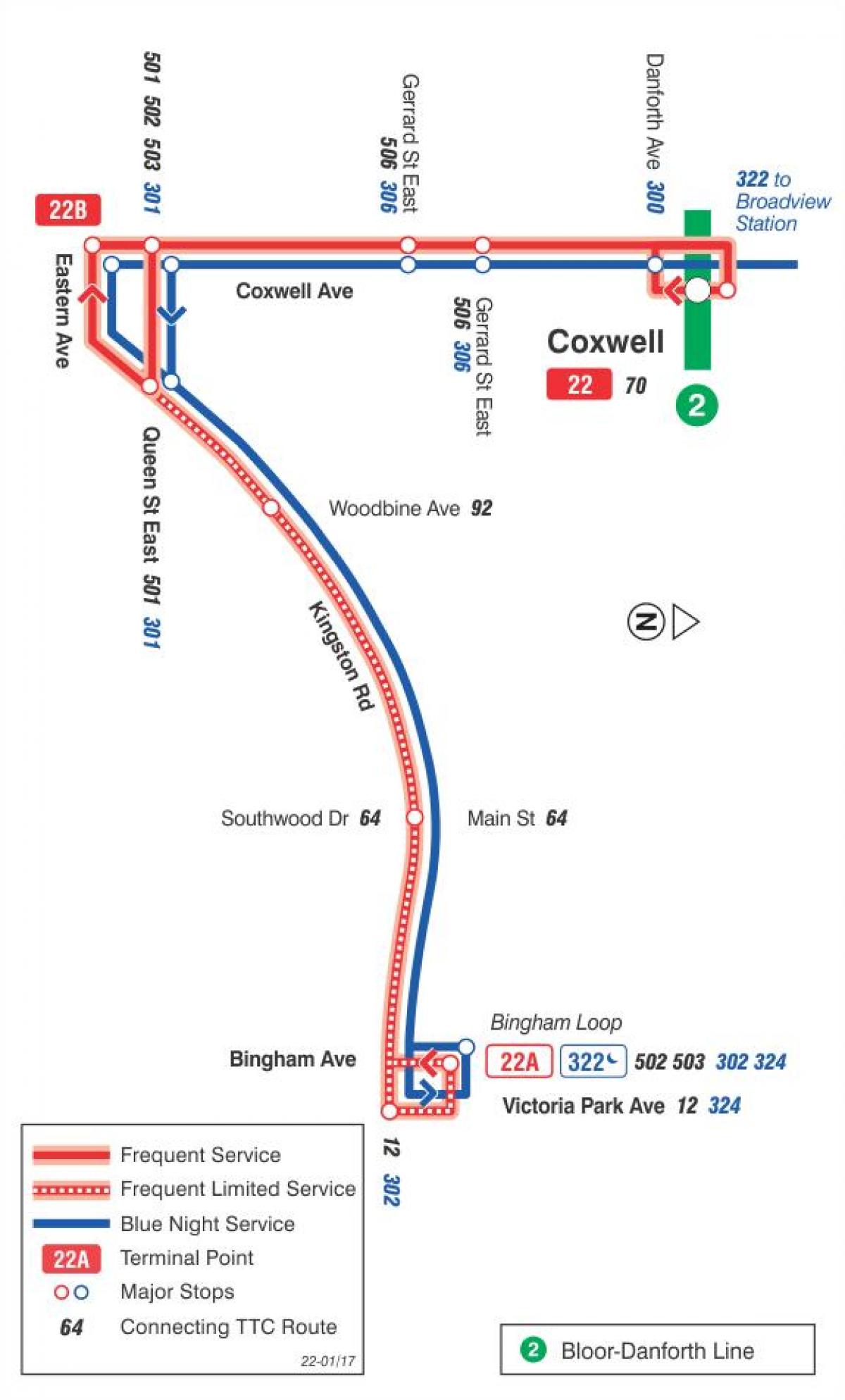 地図TTC22Coxwellバス路線のトロント