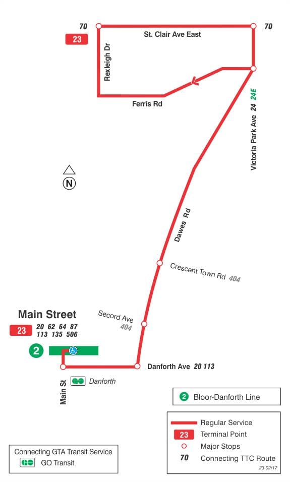 地図TTC23Dawesバス路線のトロント