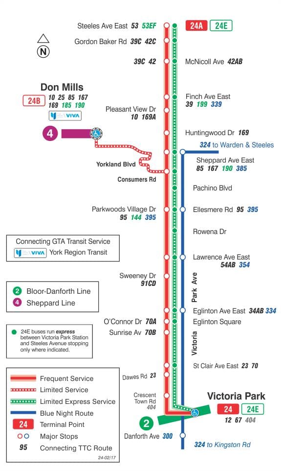 地図TTC24ビクトリア公園バス路線のトロント