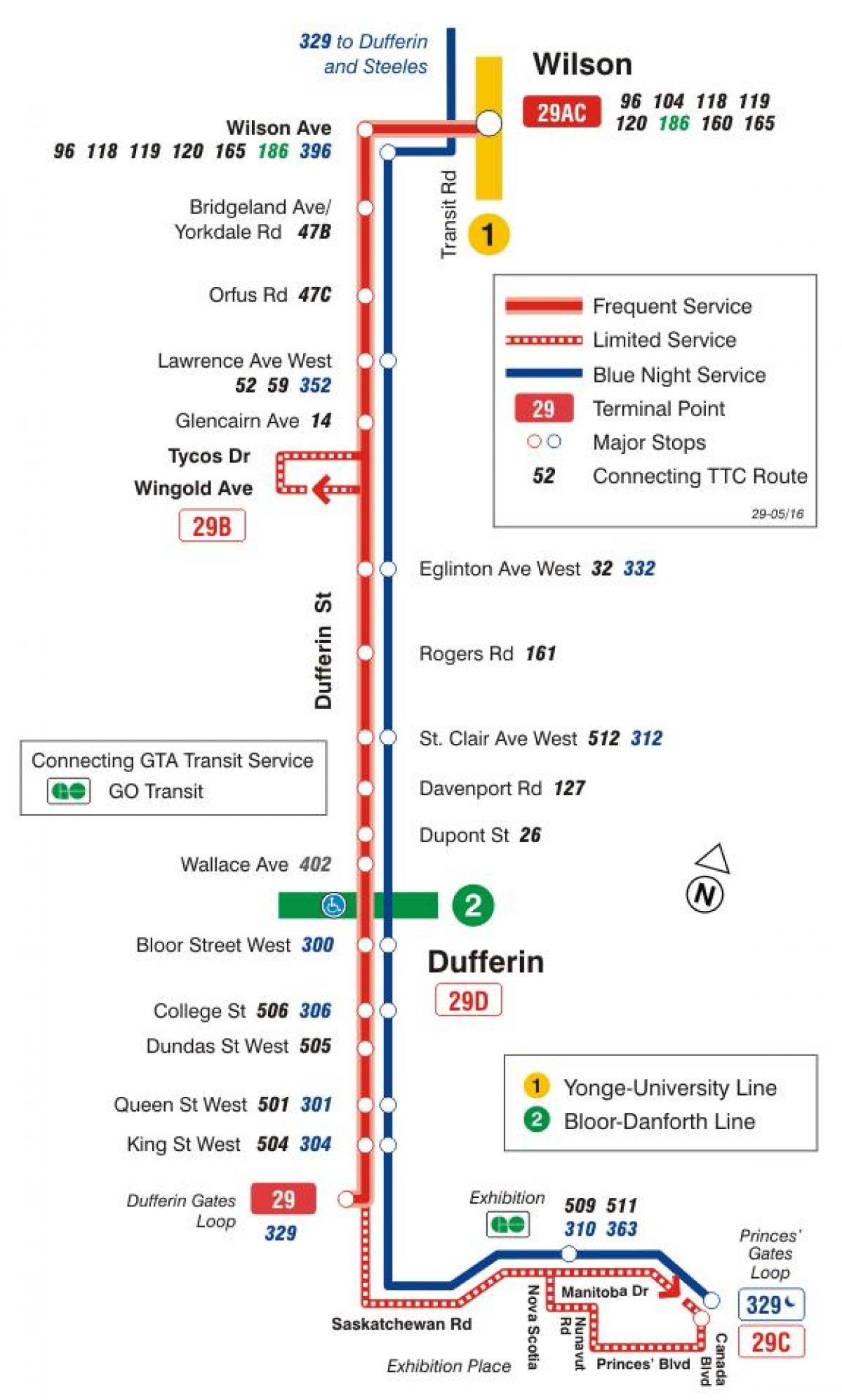 地図TTC29Dufferinバス路線のトロント