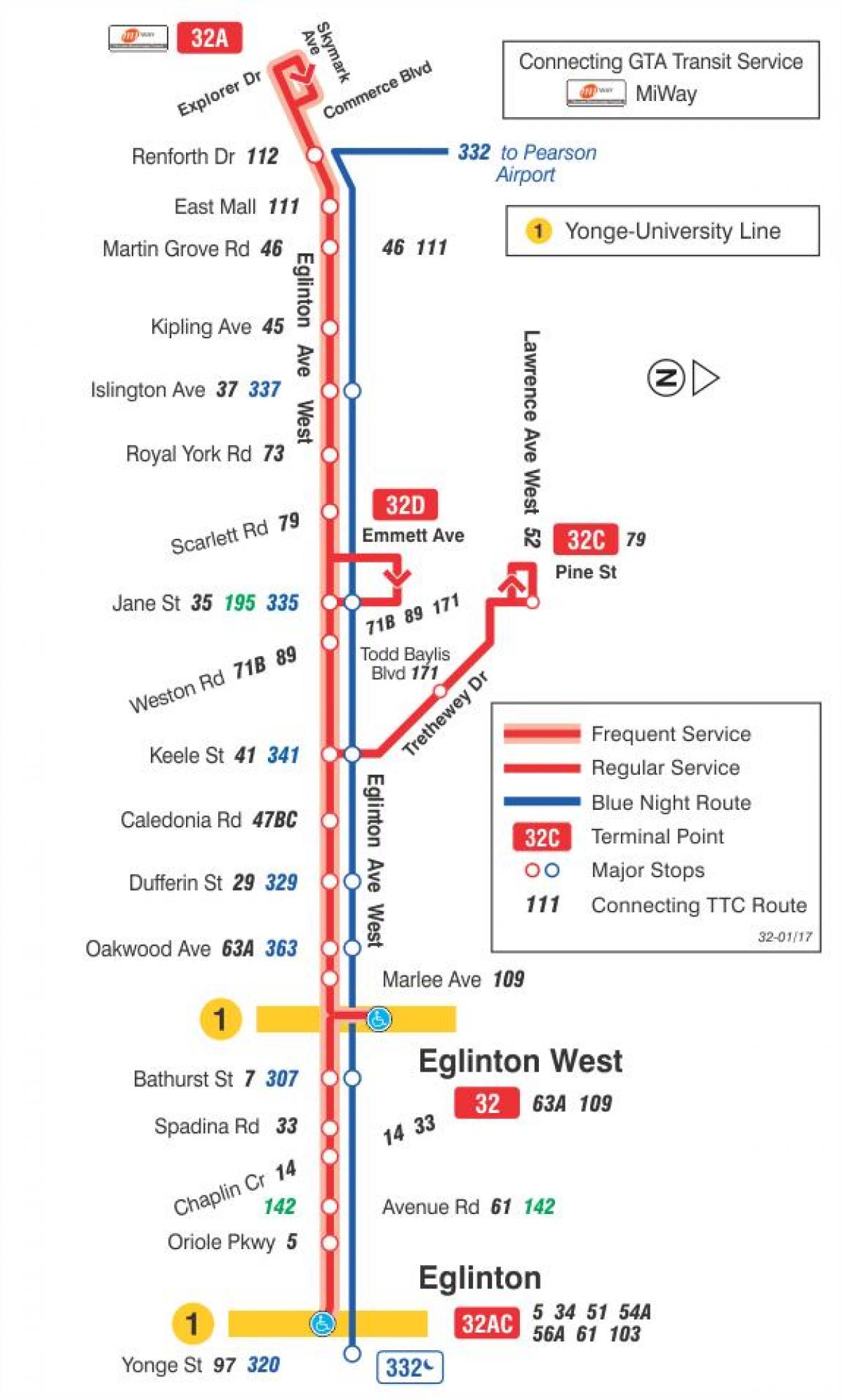 地図TTC32Eglinton西路線バストロント