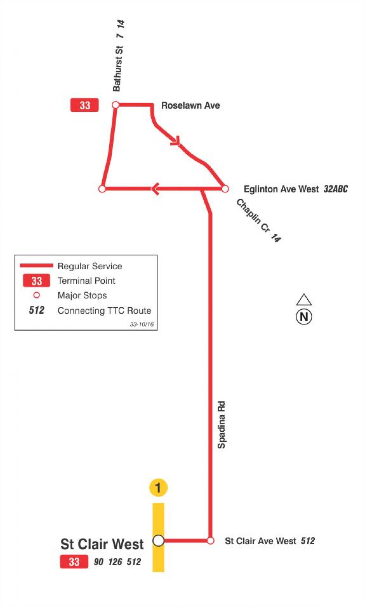 地図TTC33森ヒバス路線のトロント