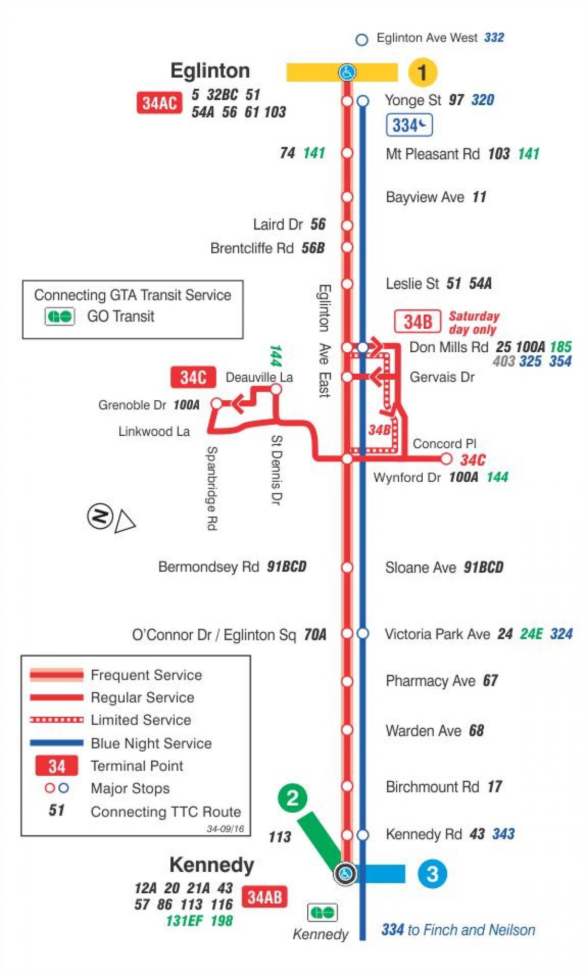 地図TTC34Eglinton東バス路線のトロント