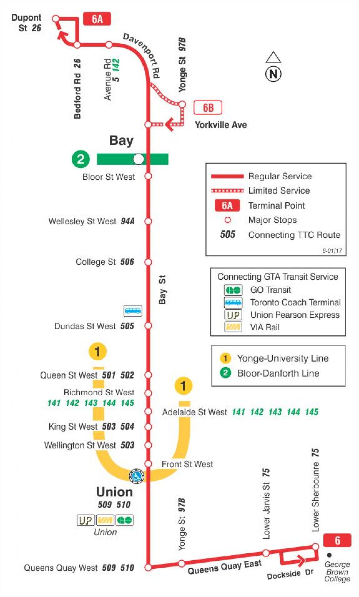 地図TTC6ベイバス路線のトロント