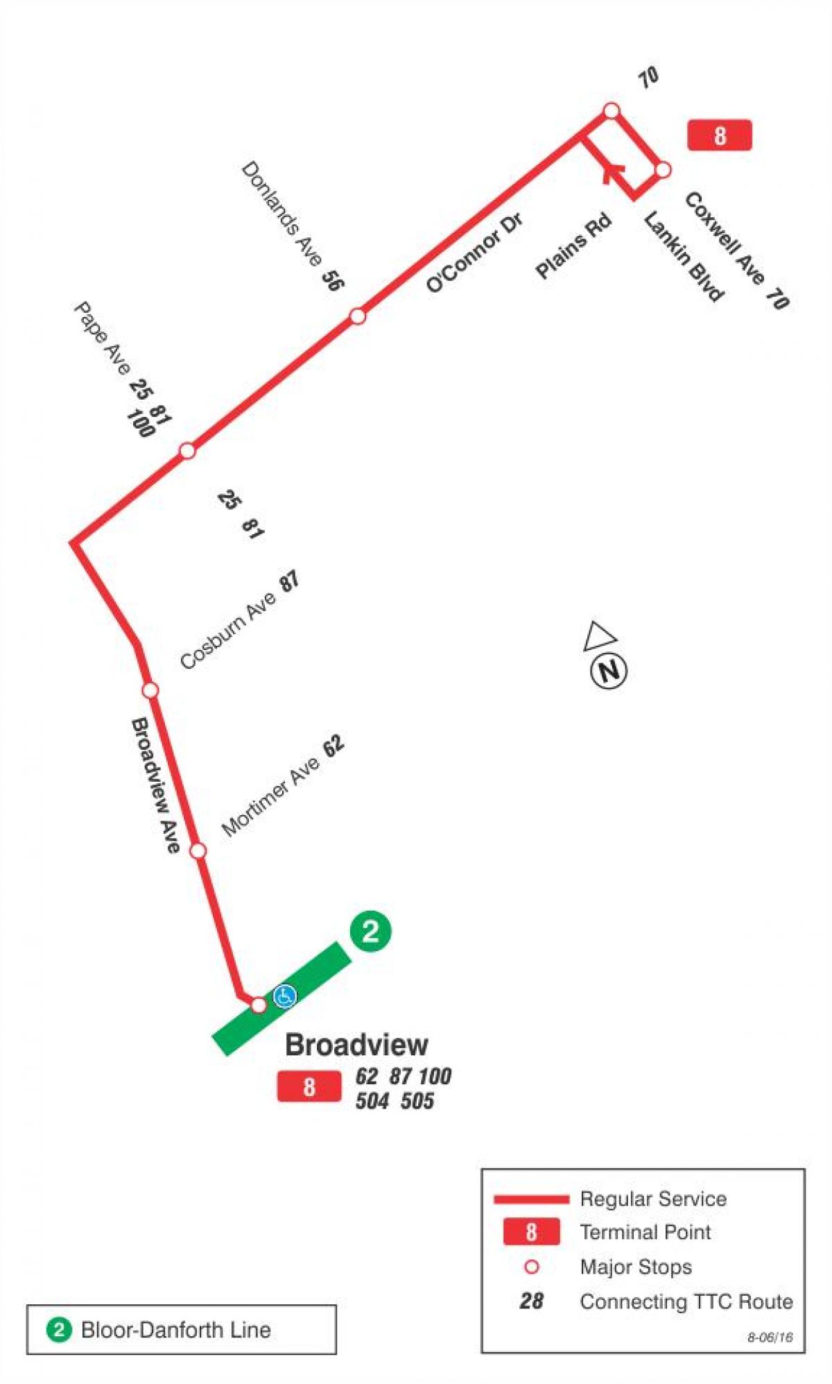 地図TTC8Broadviewバス路線のトロント