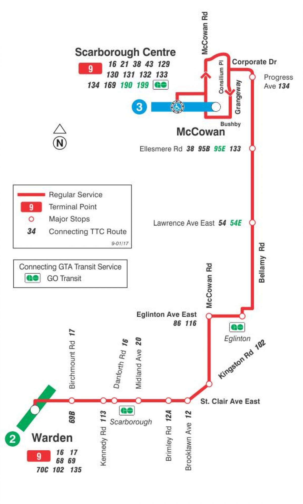 地図TTC9競バス路線のトロント