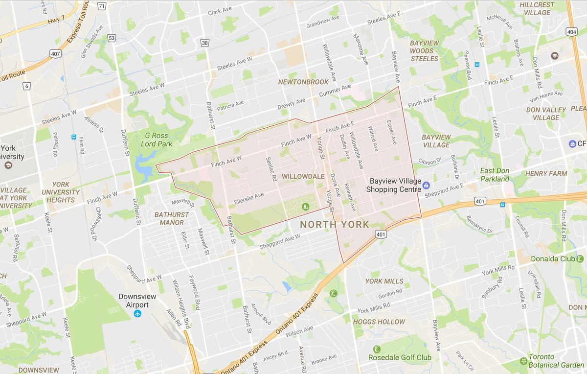 地図Willowdale近隣のトロント