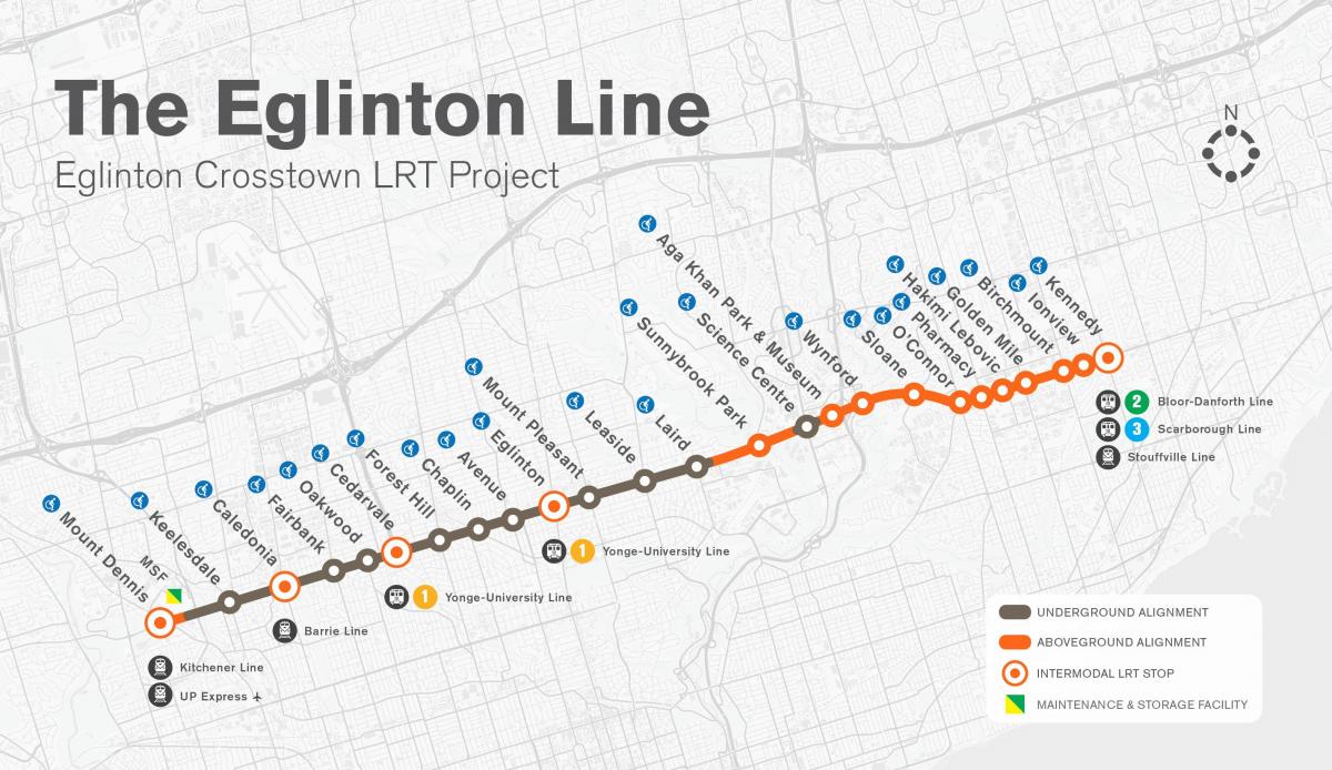 地図のトロント地下鉄Eglinton線プロジェクト