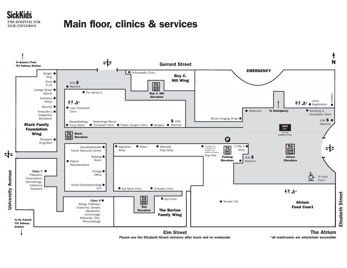 地図の病院に病気の子どものトロントの主な階