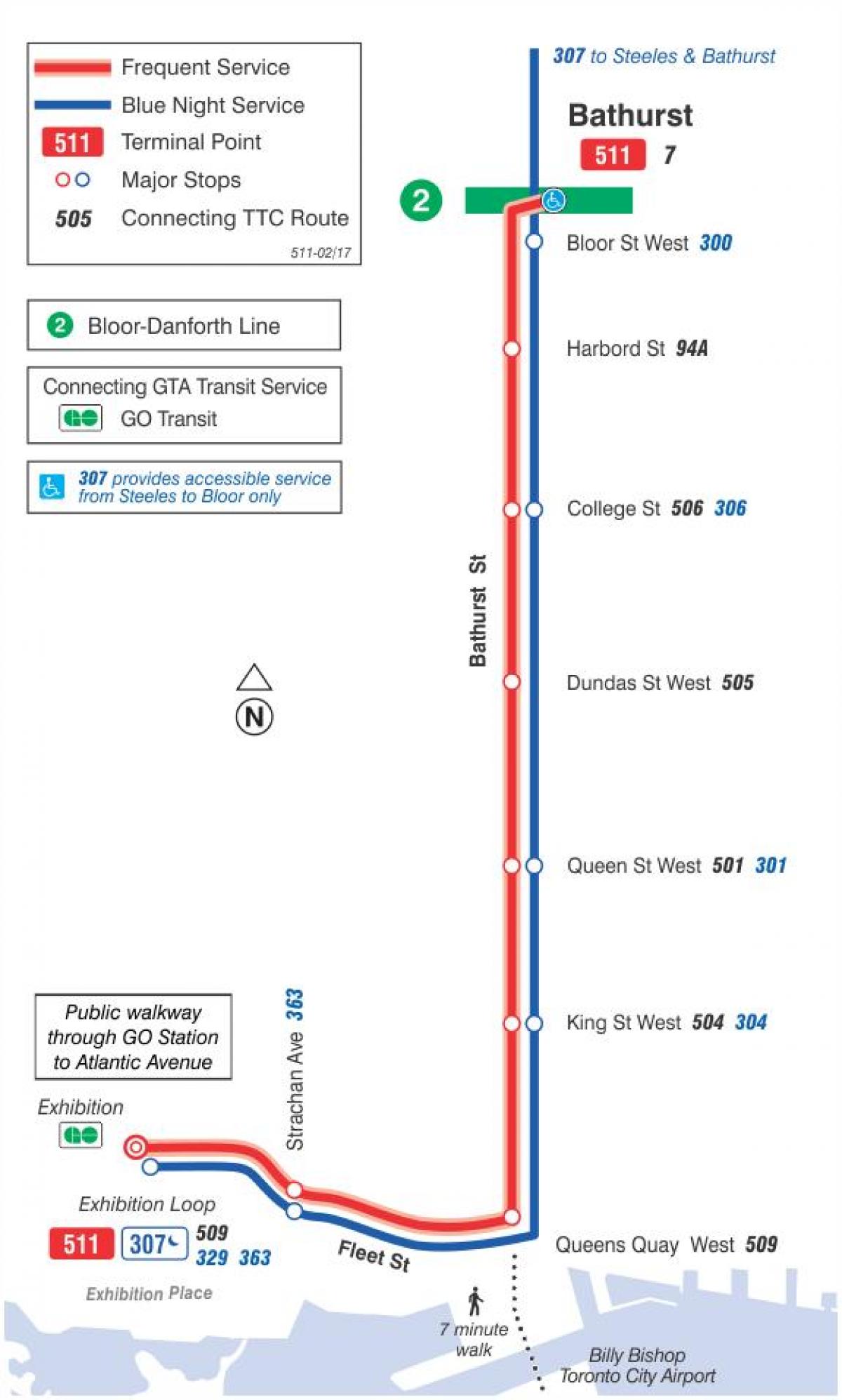地図の路面電車線511Bathurst