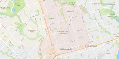 地図のイズリントン-ティセンター西隣のトロント