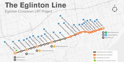 地図のトロント地下鉄Eglinton線プロジェクト