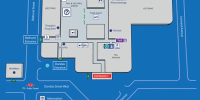 地図のトロント西病院